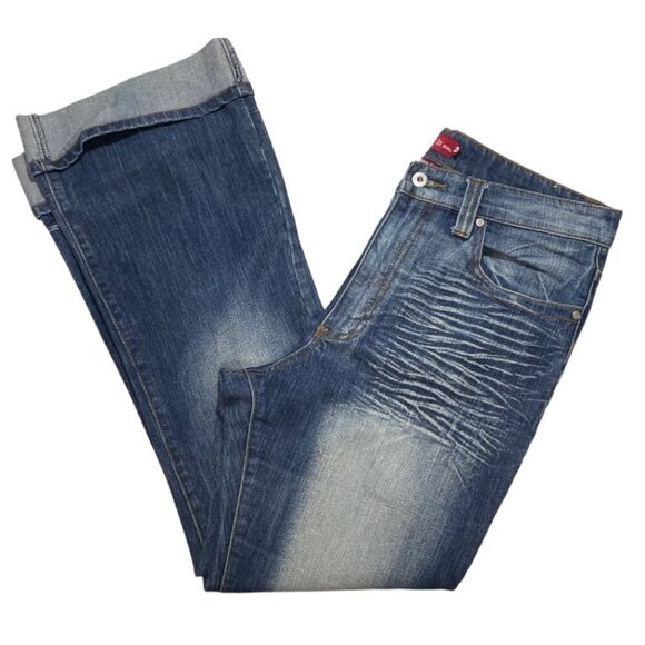 JENNY JO Dark Distressed Jeans Women's 17/18 Hirise Cuffs Whitewash Whiskering - Picture 5 of 16